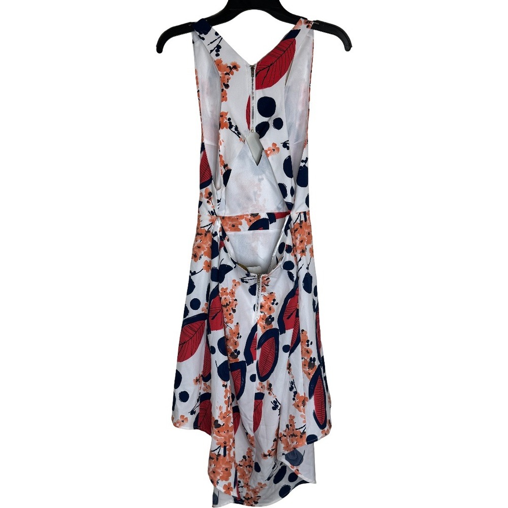 DEPRI Women White Floral High-Low Racerback Dress DP306459P3 Large NWT